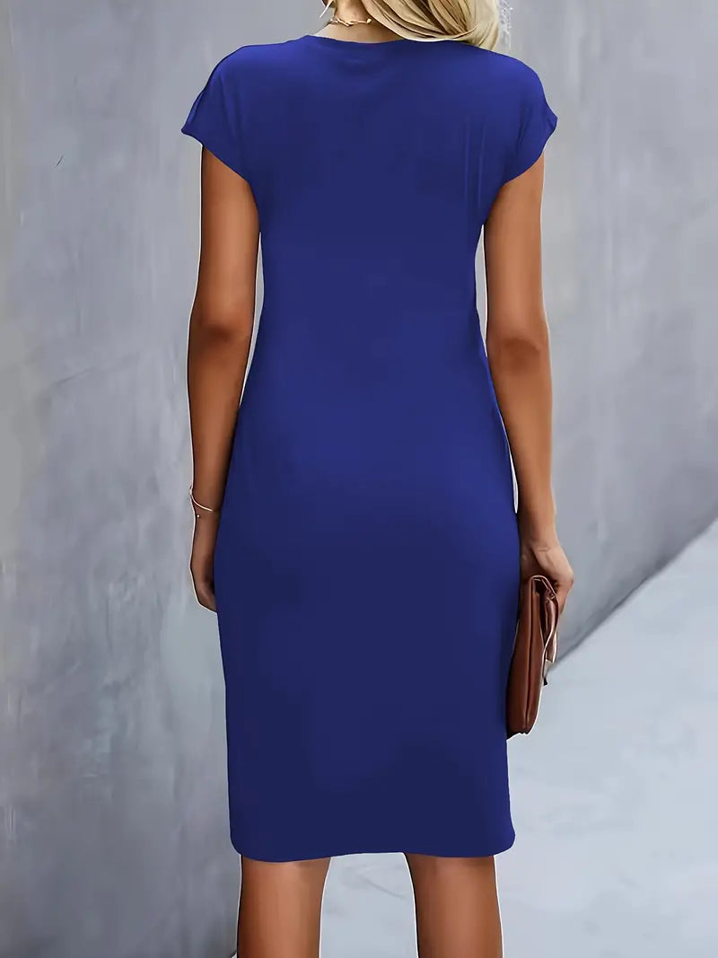 Clara | Vestido Elegante Midi De Mujer Con Cintura Fruncida Y Manga Corta