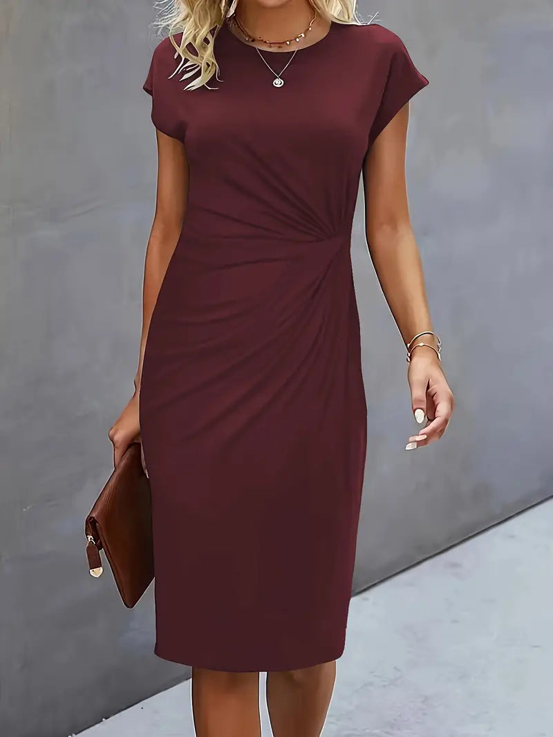 Clara | Vestido Elegante Midi De Mujer Con Cintura Fruncida Y Manga Corta