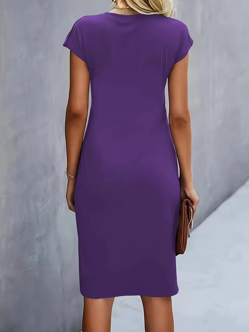 Clara | Vestido Elegante Midi De Mujer Con Cintura Fruncida Y Manga Corta