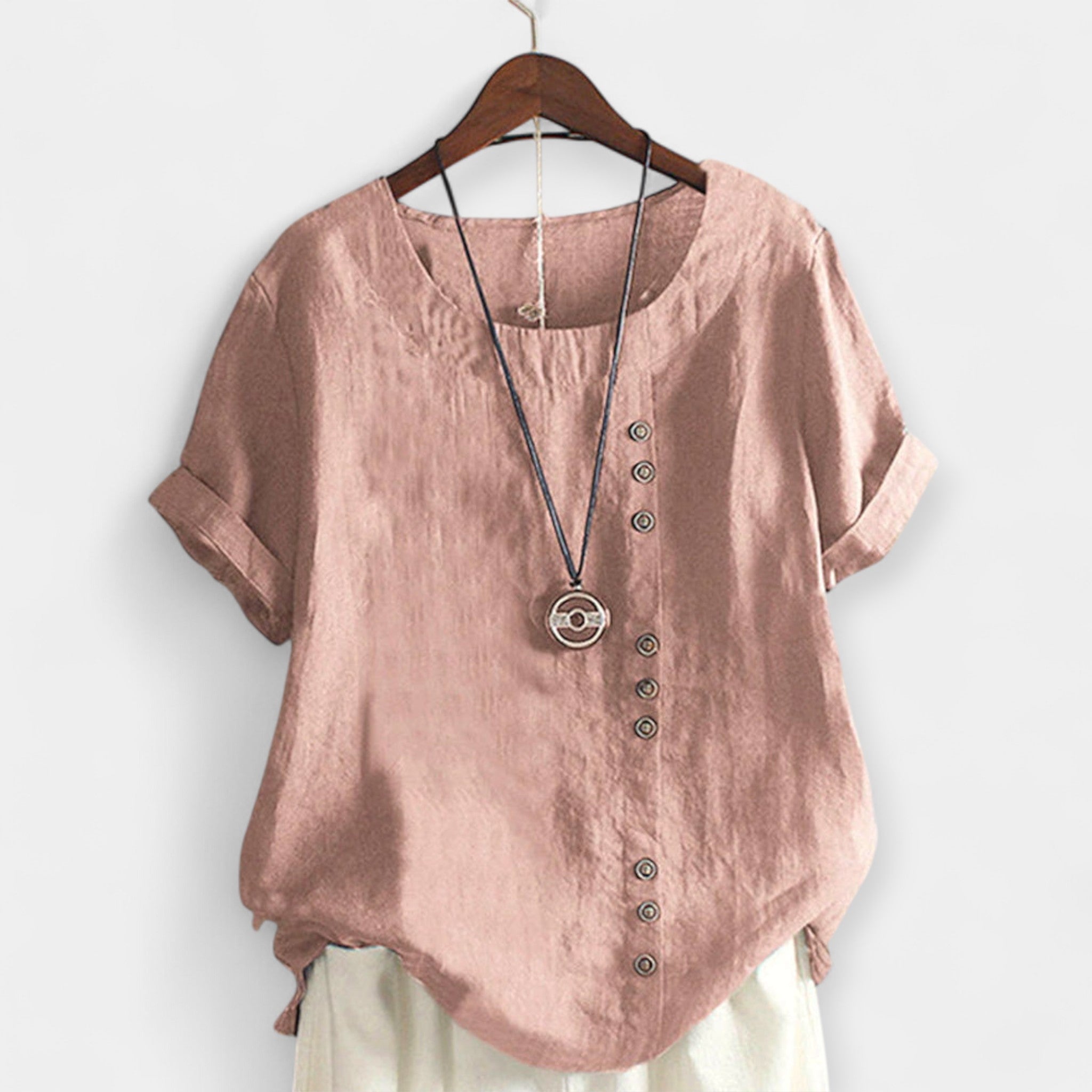 Lucía | Blusa Monocromática Con Cuello Redondo Y Botones