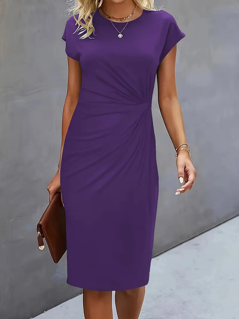 Clara | Vestido Elegante Midi De Mujer Con Cintura Fruncida Y Manga Corta