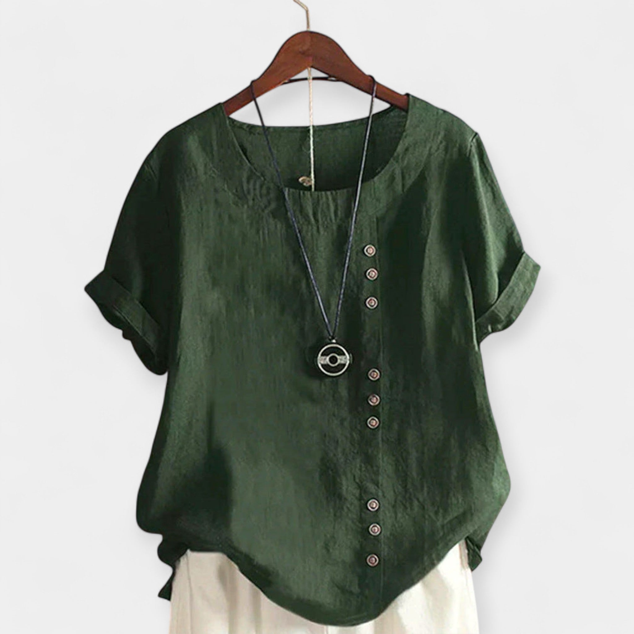 Lucía | Blusa Monocromática Con Cuello Redondo Y Botones