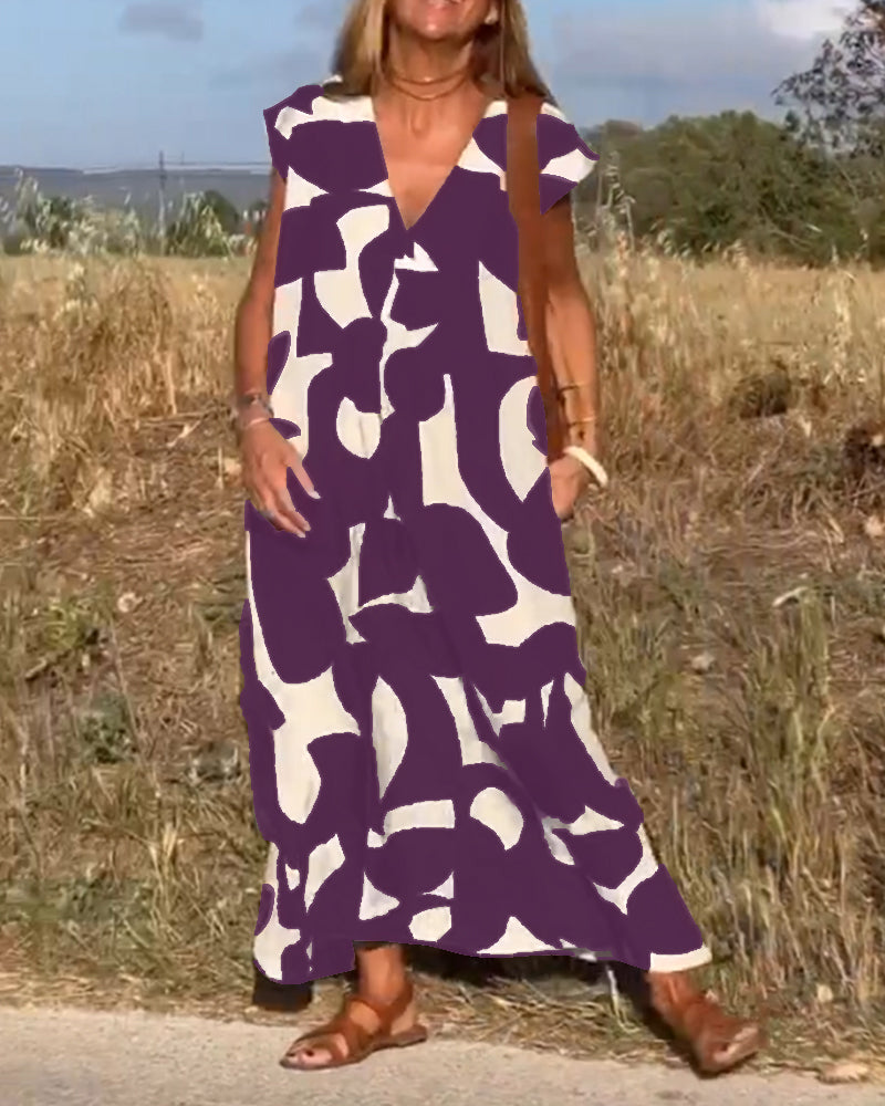 Maërys | Vestido Amplio Con Estampado Gráfico Y Escote En V Para Mujer