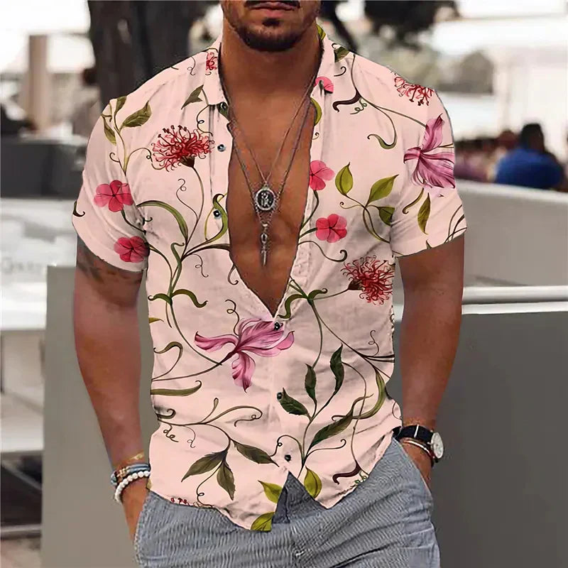 Eliandro | Camisa De Hombre Con Escote Profundo Y Estampado Estructurado