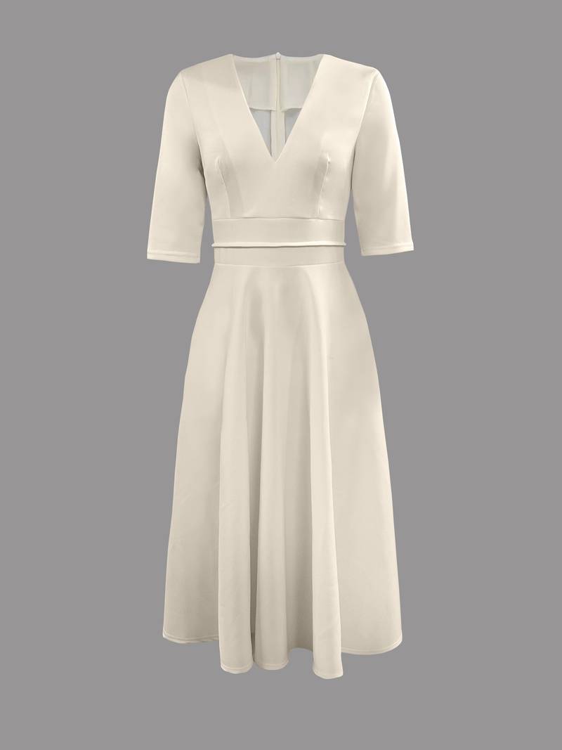 Lucía | Vestido Midi De Mujer Con Cuello En V Y Corte En A