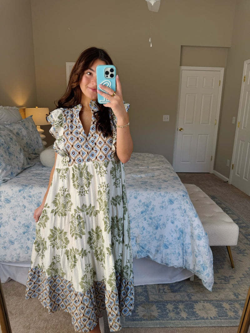 Birgit | Vestido Floral Sin Mangas Con Cuello De Volantes