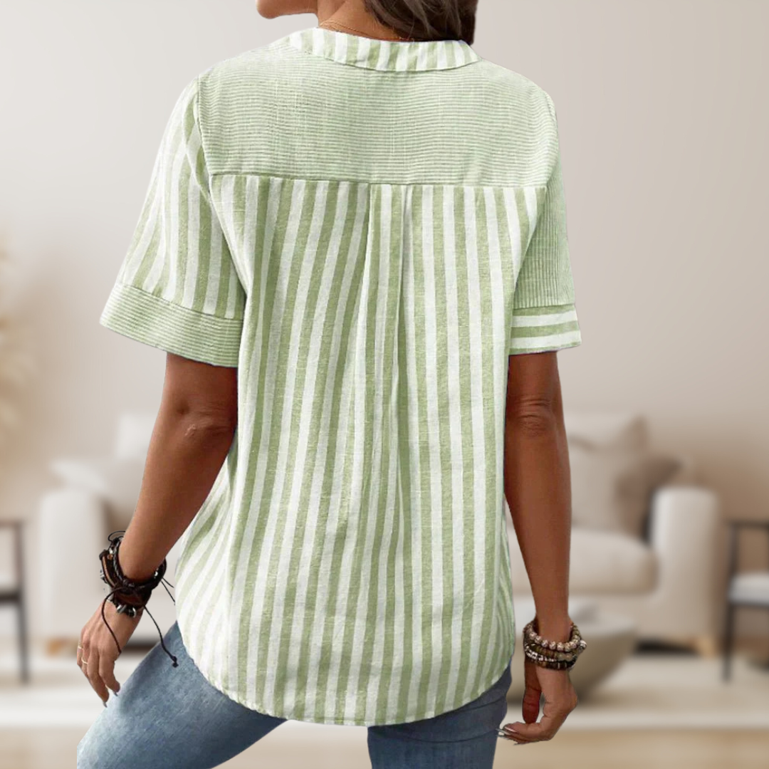 Lorenza | Blusa Femenina Fresca Y Dinámica Con Estampado De Rayas Asimétricas