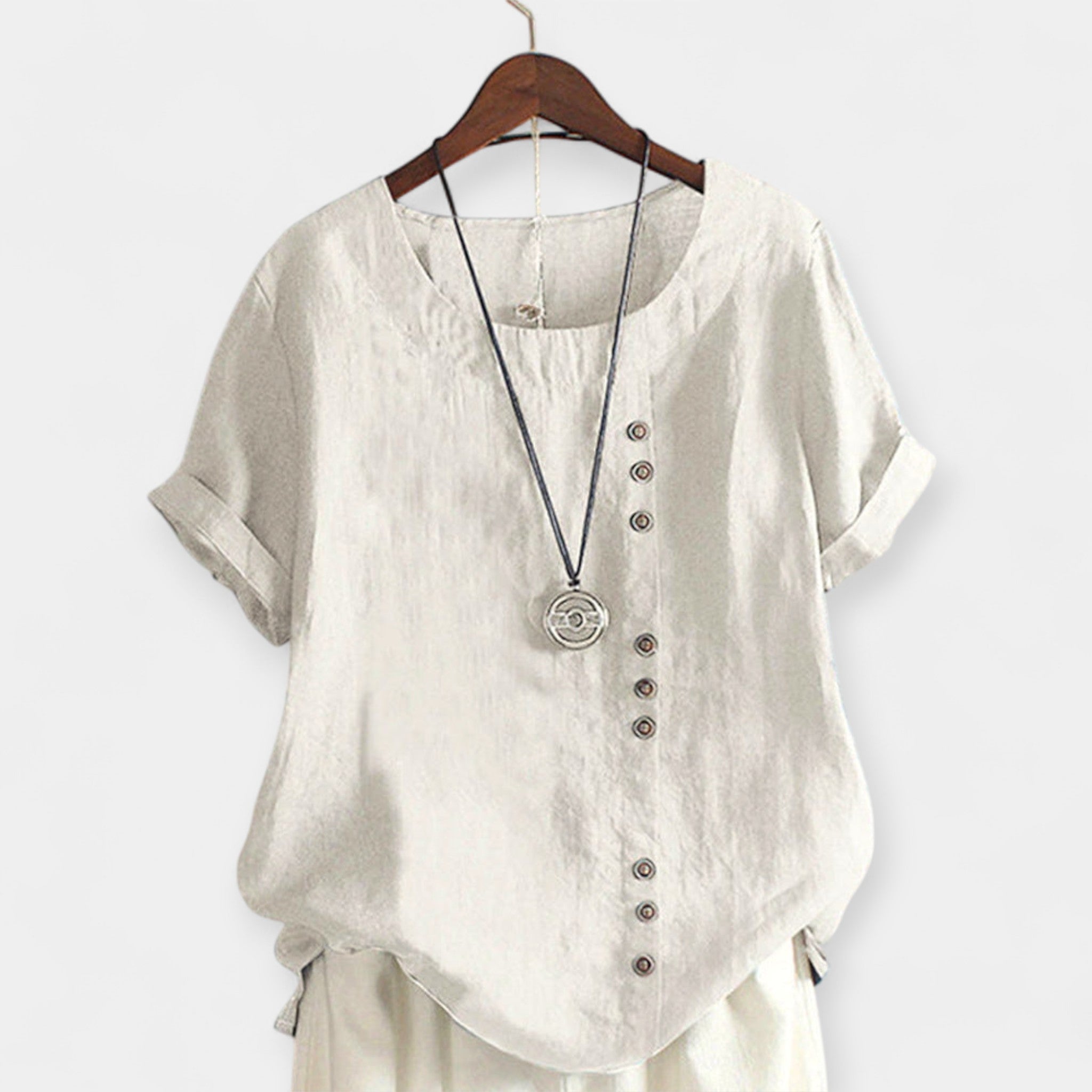 Lucía | Blusa Monocromática Con Cuello Redondo Y Botones