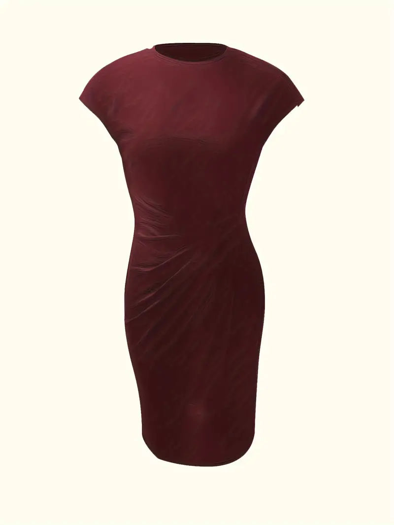 Clara | Vestido Elegante Midi De Mujer Con Cintura Fruncida Y Manga Corta