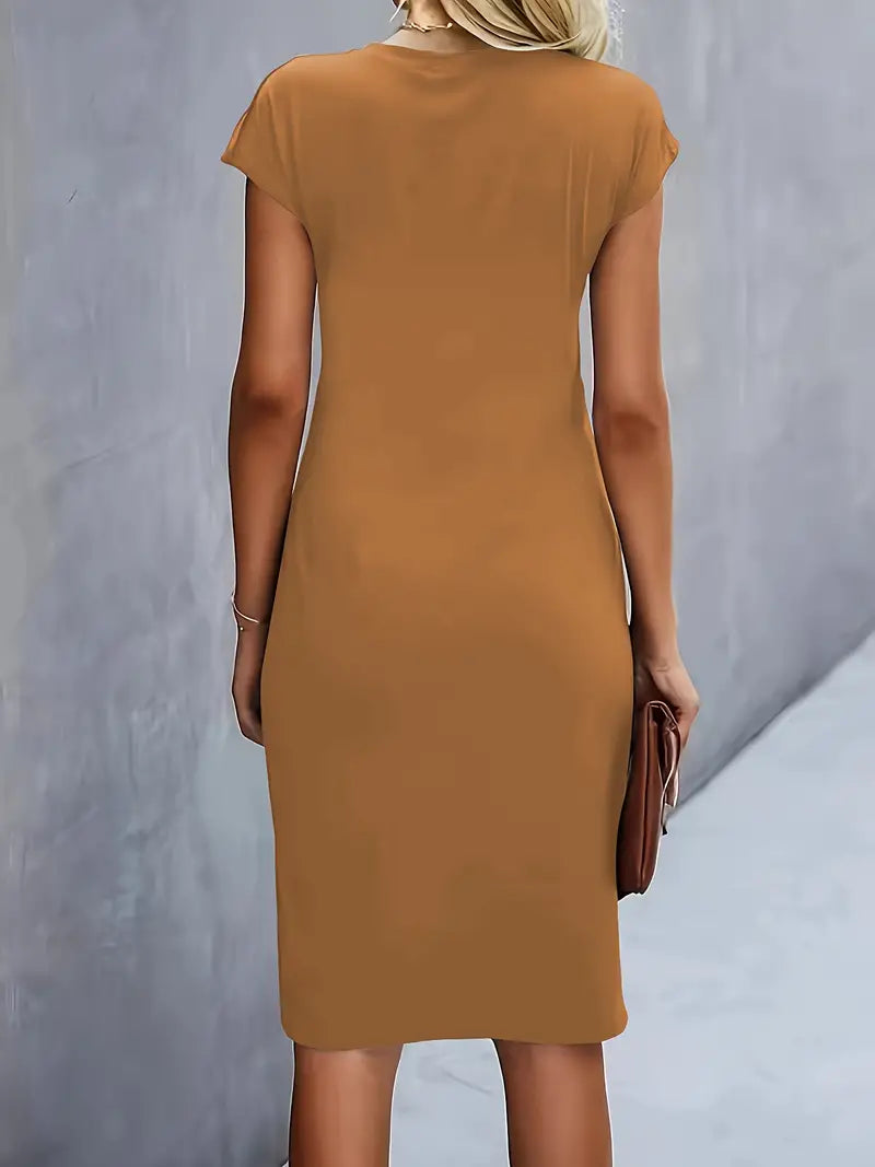 Clara | Vestido Elegante Midi De Mujer Con Cintura Fruncida Y Manga Corta