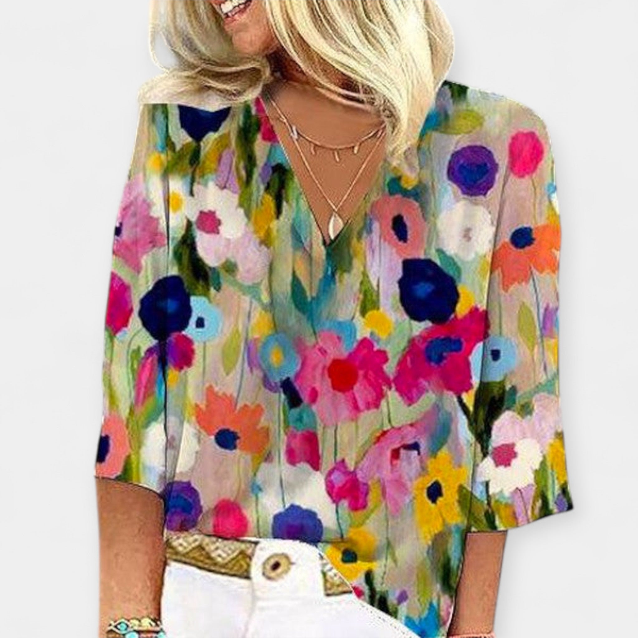 Fj| Blusa Moderna Con Estampado Floral Intenso