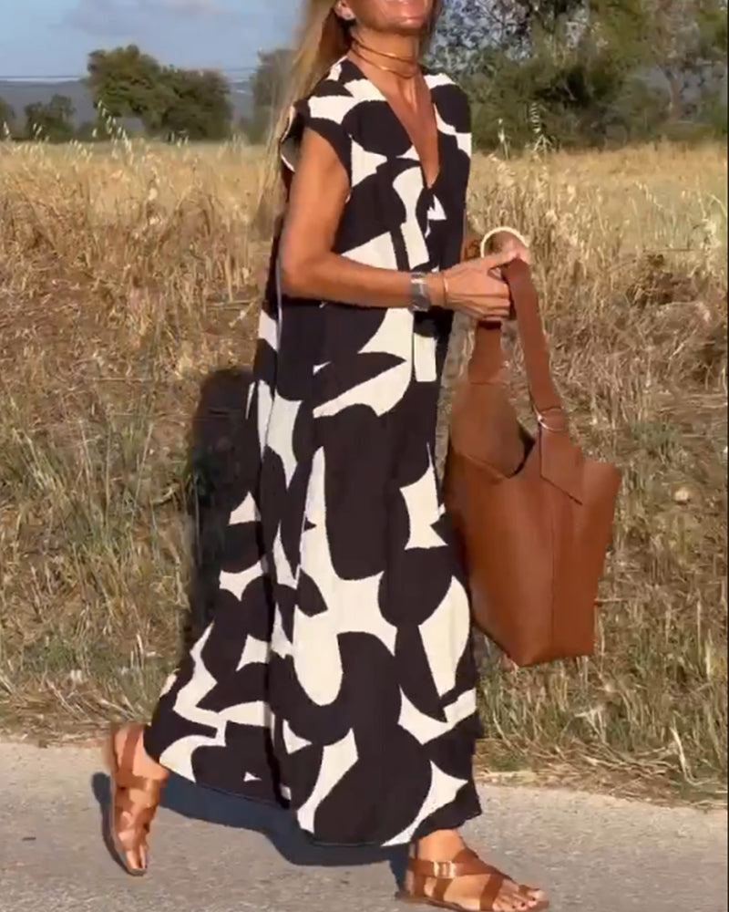 Maërys | Vestido Amplio Con Estampado Gráfico Y Escote En V Para Mujer