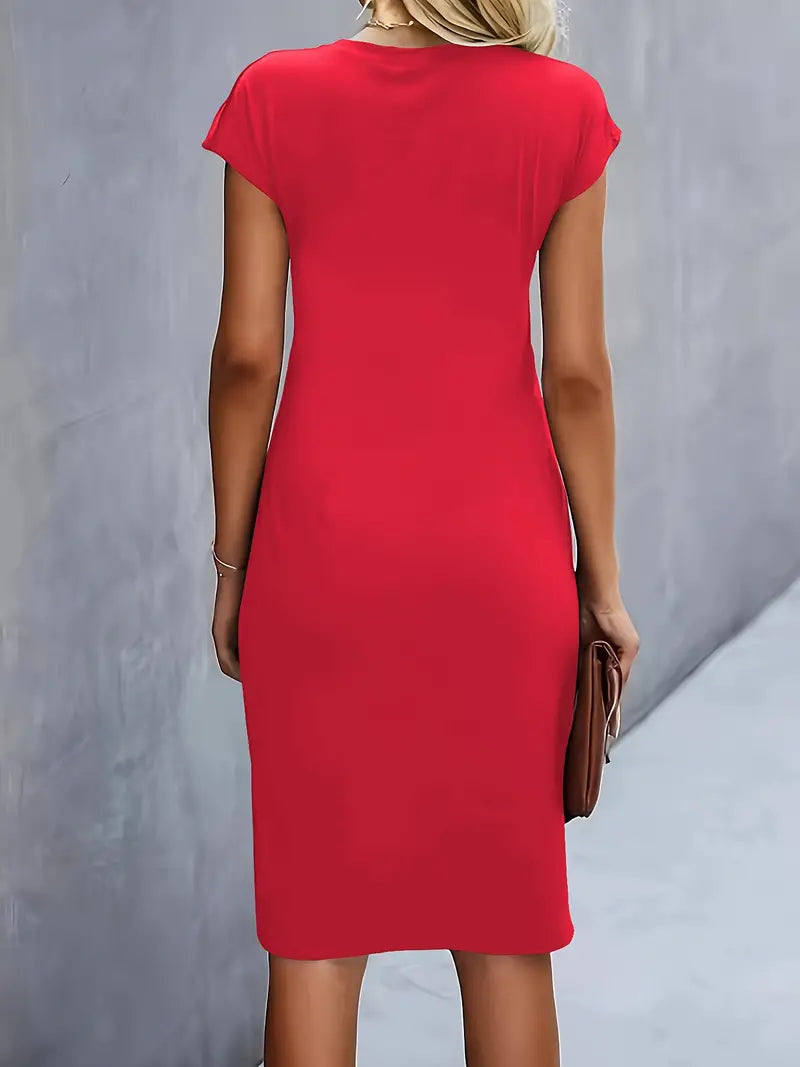 Clara | Vestido Elegante Midi De Mujer Con Cintura Fruncida Y Manga Corta