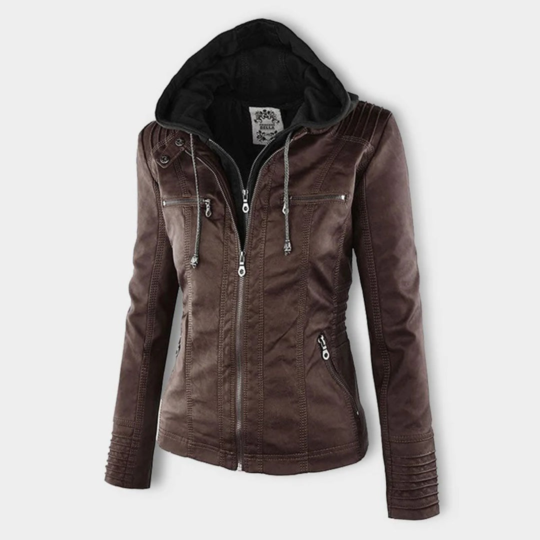 Leigh | Chaqueta De Cuero Impermeable Para Mujer Con Capucha