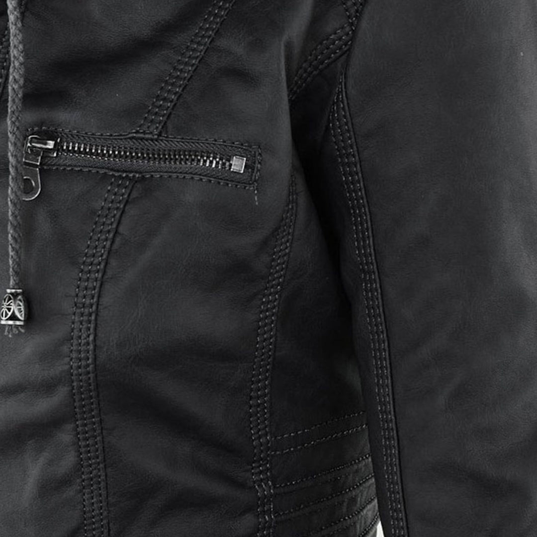 Leigh | Chaqueta De Cuero Impermeable Para Mujer Con Capucha