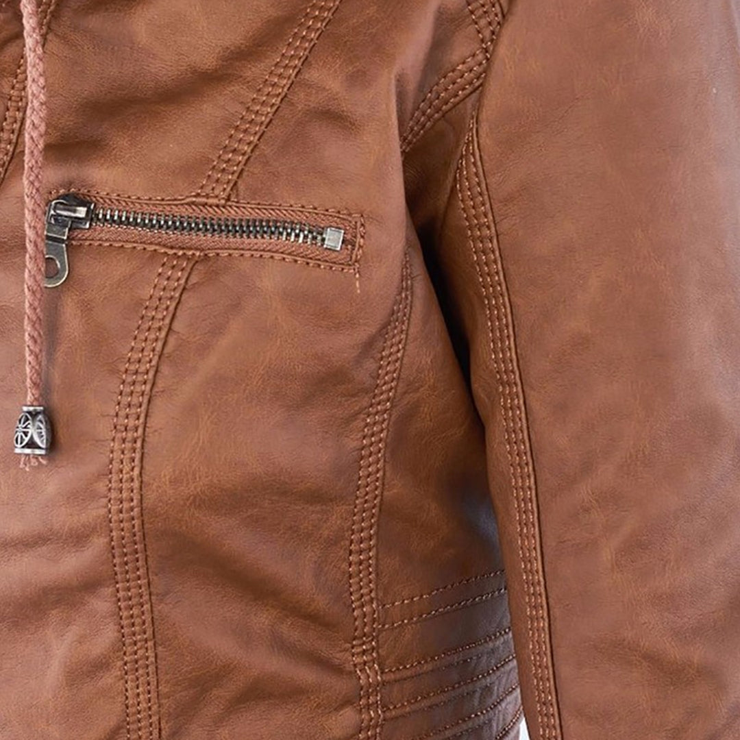 Leigh | Chaqueta De Cuero Impermeable Para Mujer Con Capucha