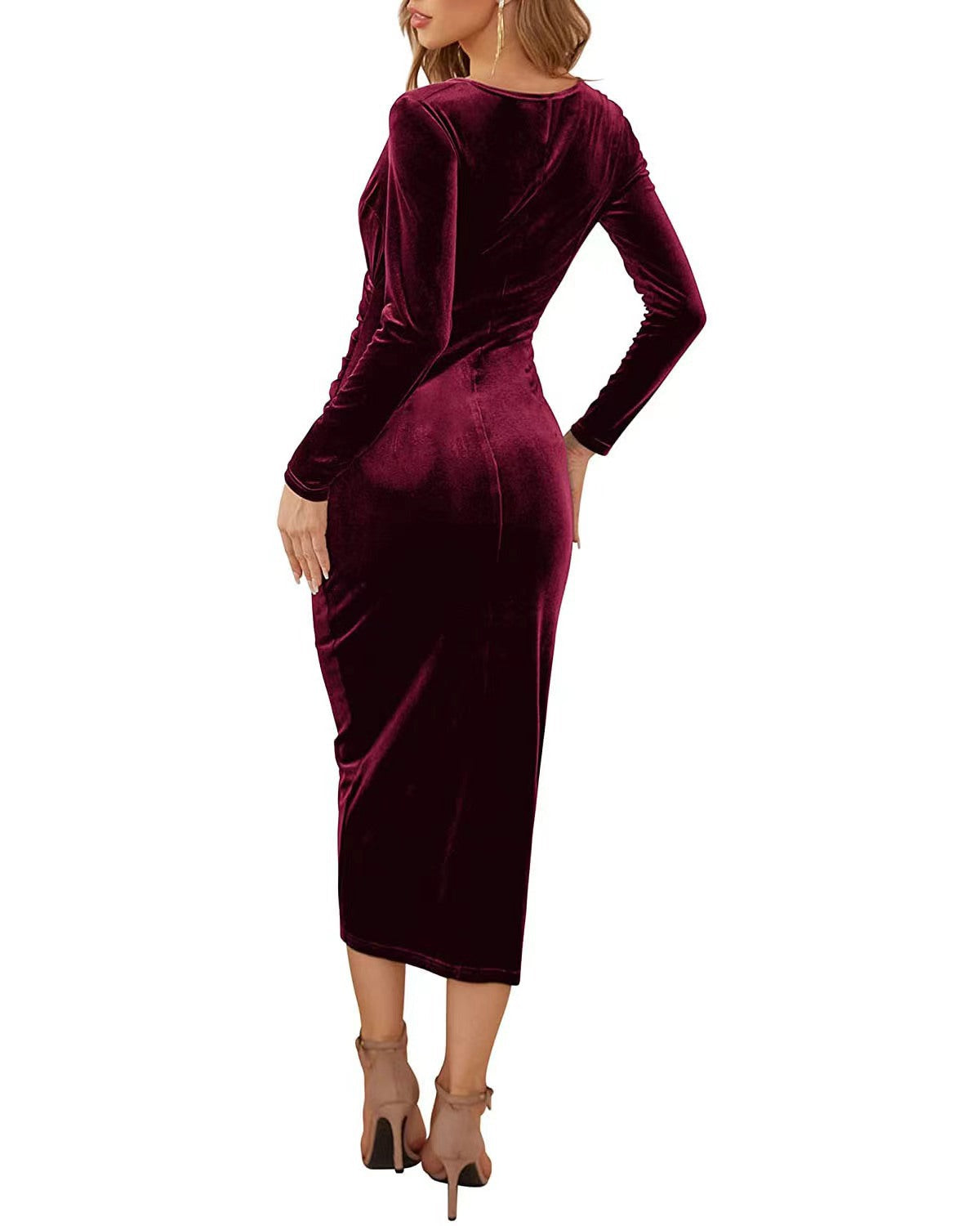 Elena | Vestido Envolvente De Terciopelo Elegante Con Escote En V Y Mangas Largas