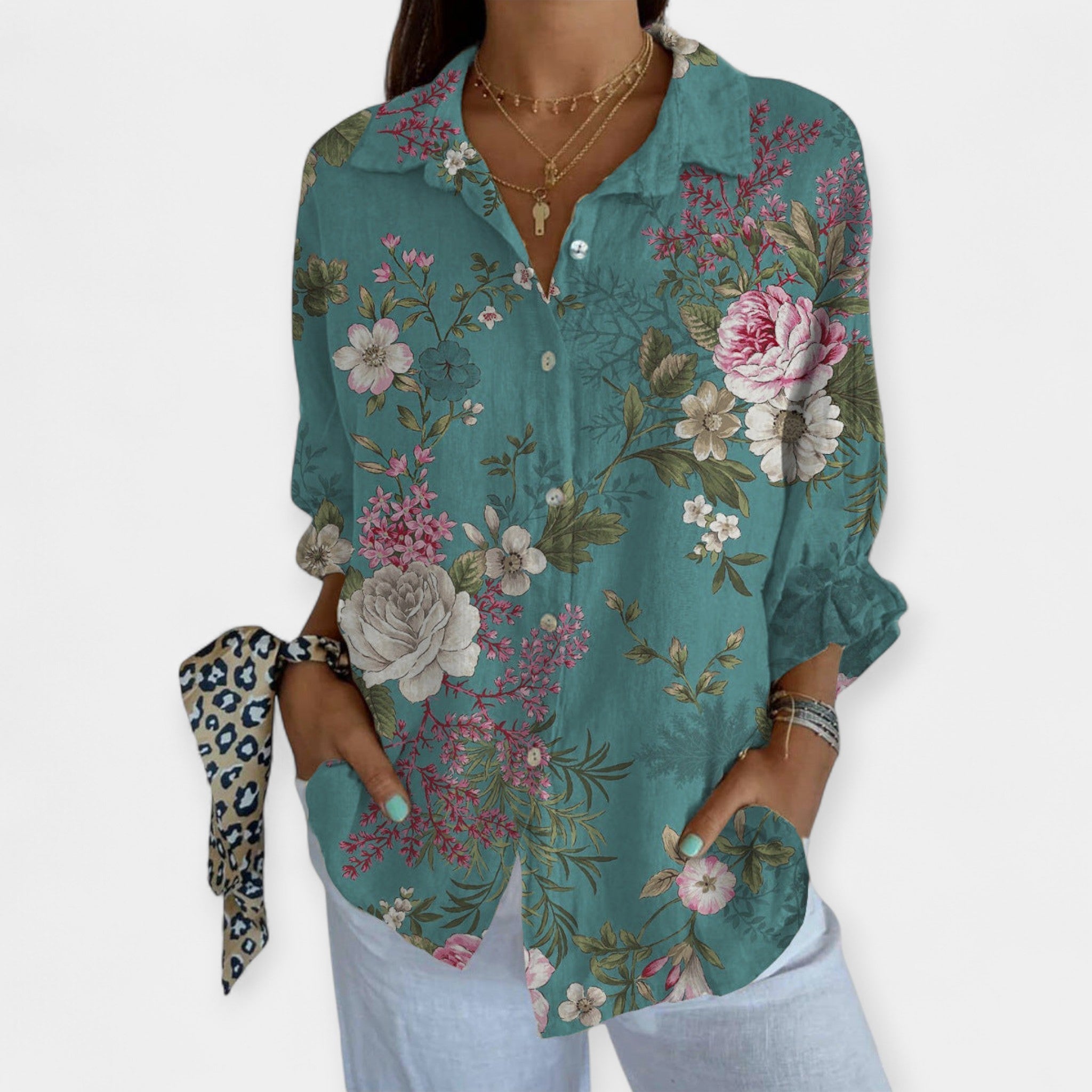 Alva | Camisa De Lino Con Estampado Floral Y Pájaros