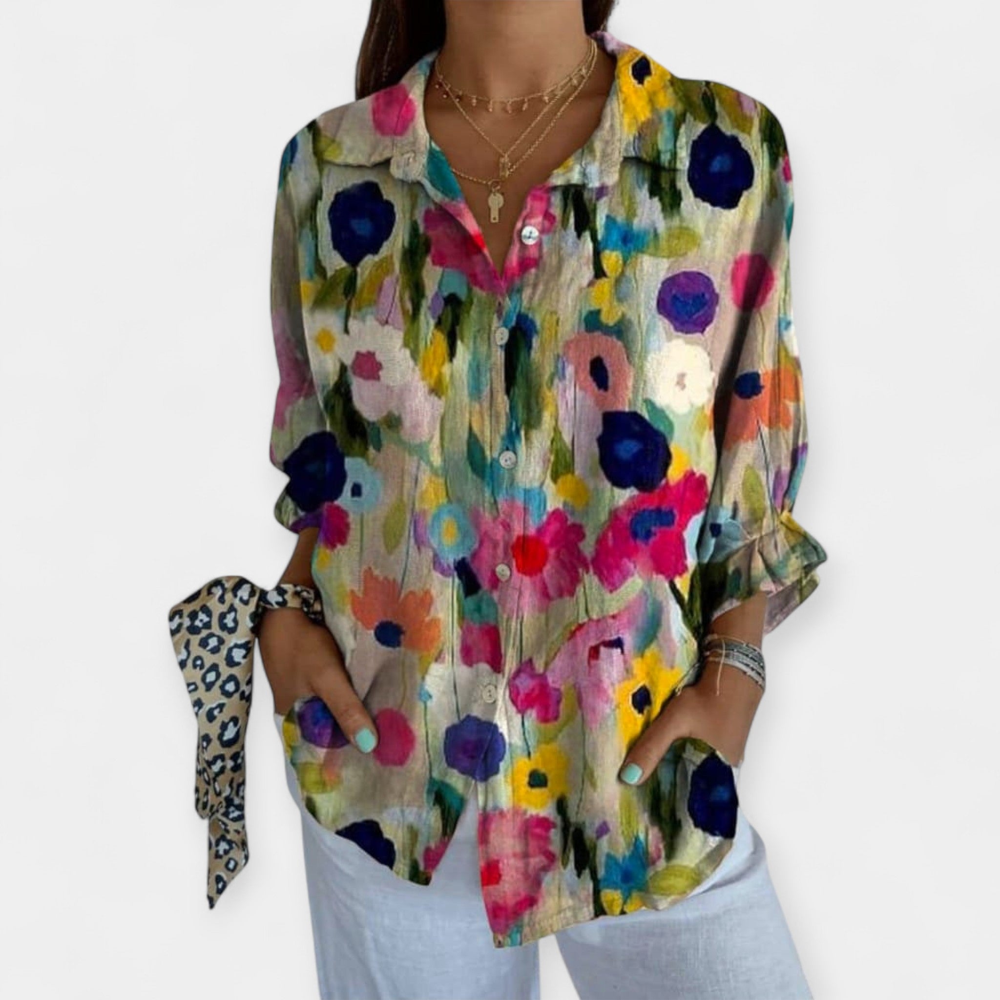 Alva | Camisa De Lino Con Estampado Floral Y Pájaros