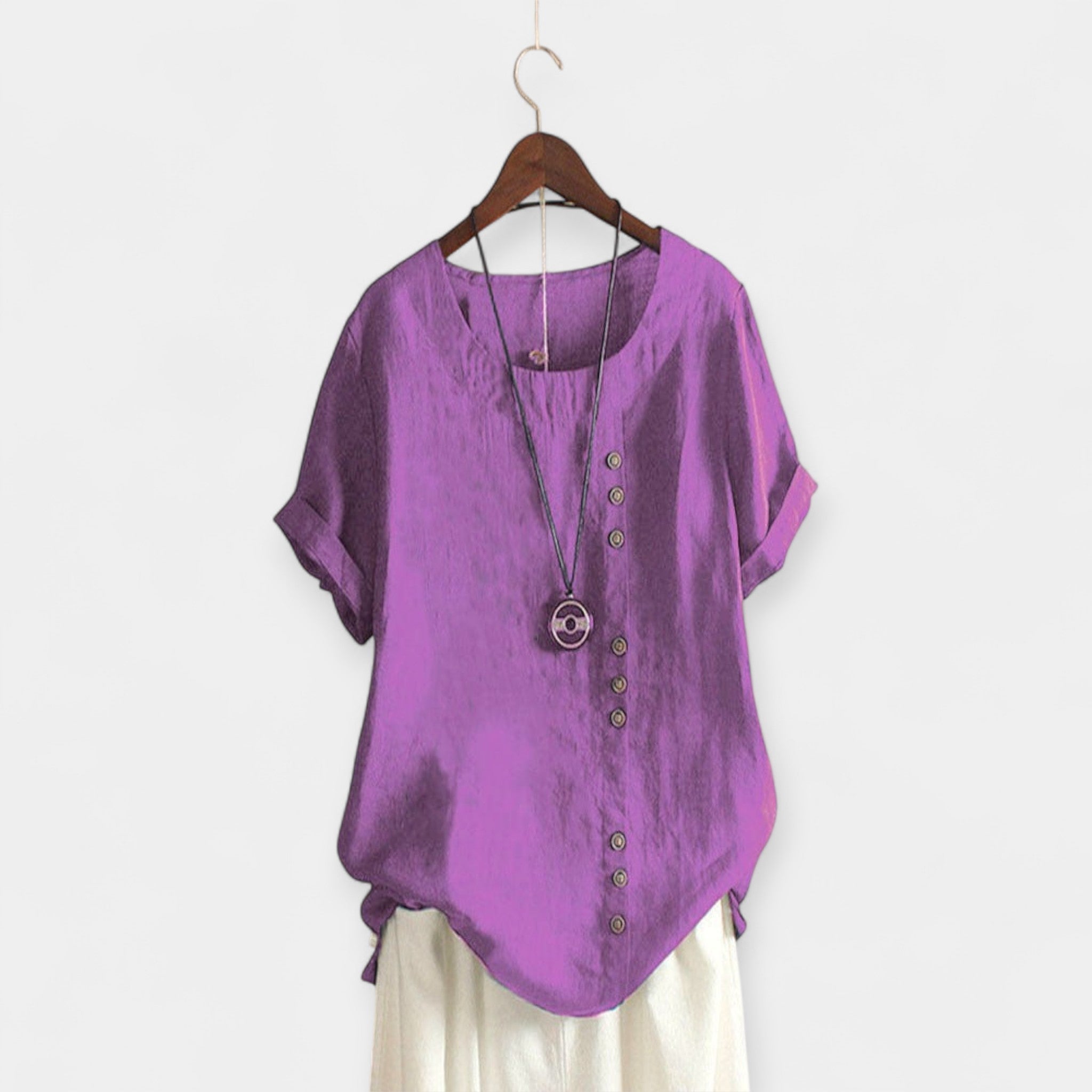 Lucía | Blusa Monocromática Con Cuello Redondo Y Botones