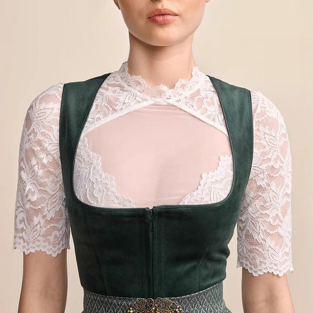 Elena | Dirndl Verde Oscuro con Delantal Elegante