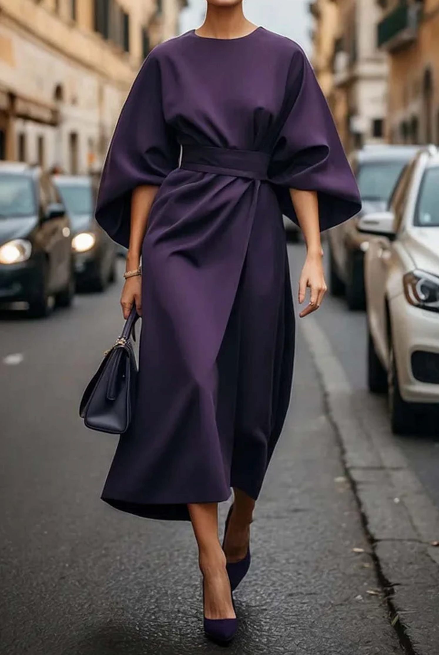 Sofía | Vestido Elegante Con Mangas Farol Y Cinturón