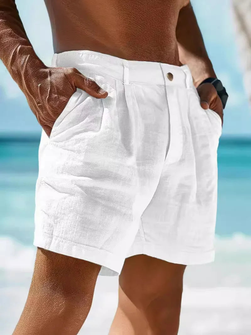 Aaron | Pantalones Cortos De Lino Transpirables Para Hombre Con Estilo Veraniego