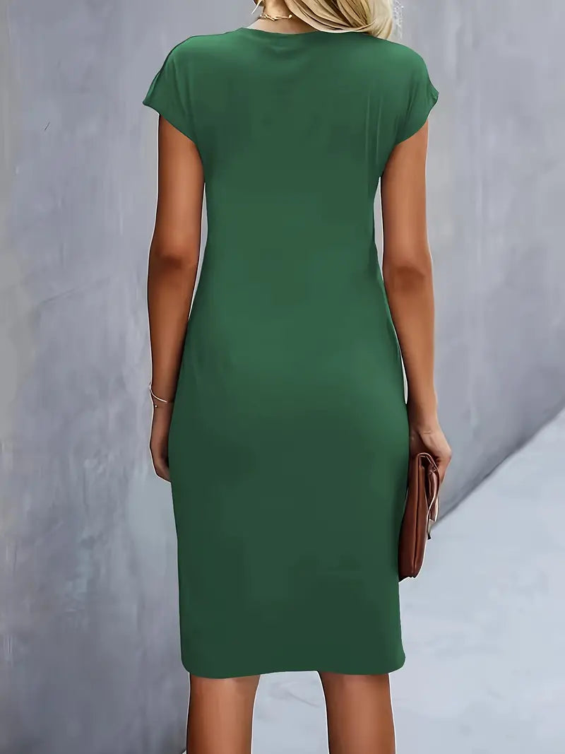 Clara | Vestido Elegante Midi De Mujer Con Cintura Fruncida Y Manga Corta
