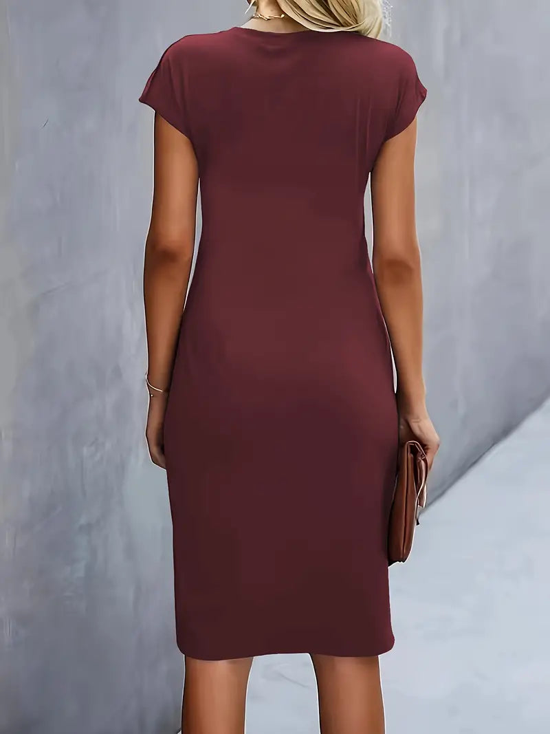 Clara | Vestido Elegante Midi De Mujer Con Cintura Fruncida Y Manga Corta