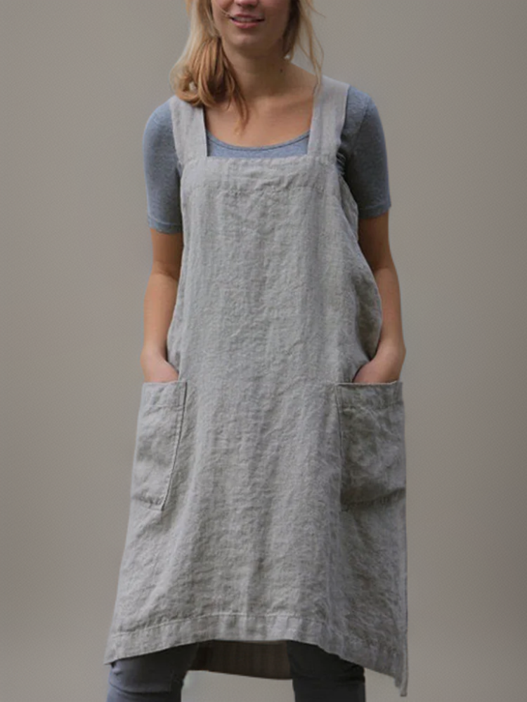 Clara | Vestido Delantal de Algodón y Lino con Bolsillos
