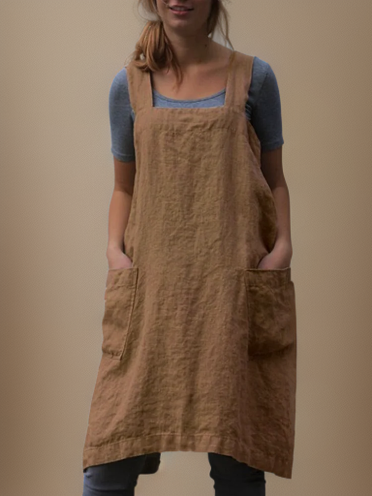 Clara | Vestido Delantal de Algodón y Lino con Bolsillos