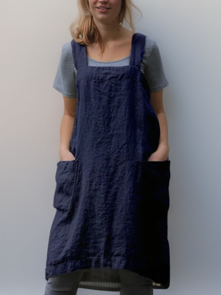 Clara | Vestido Delantal de Algodón y Lino con Bolsillos