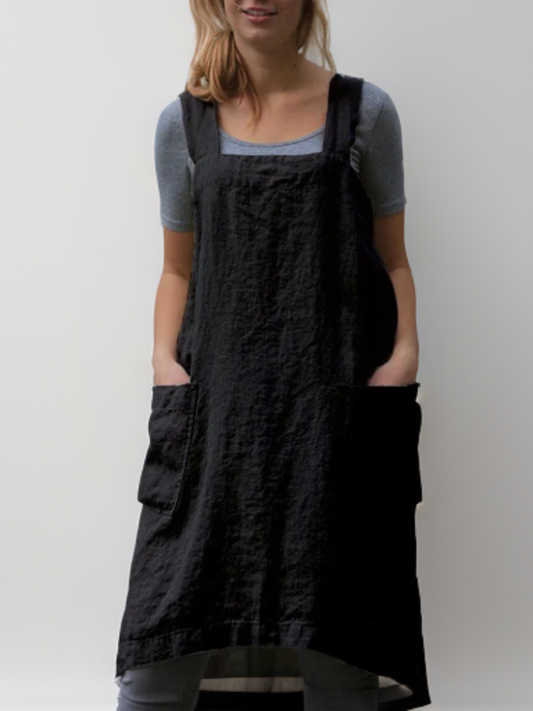 Clara | Vestido Delantal de Algodón y Lino con Bolsillos
