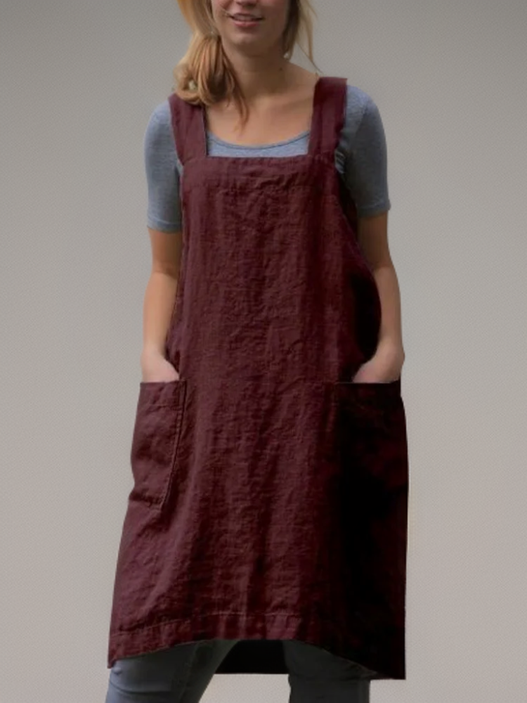 Clara | Vestido Delantal de Algodón y Lino con Bolsillos