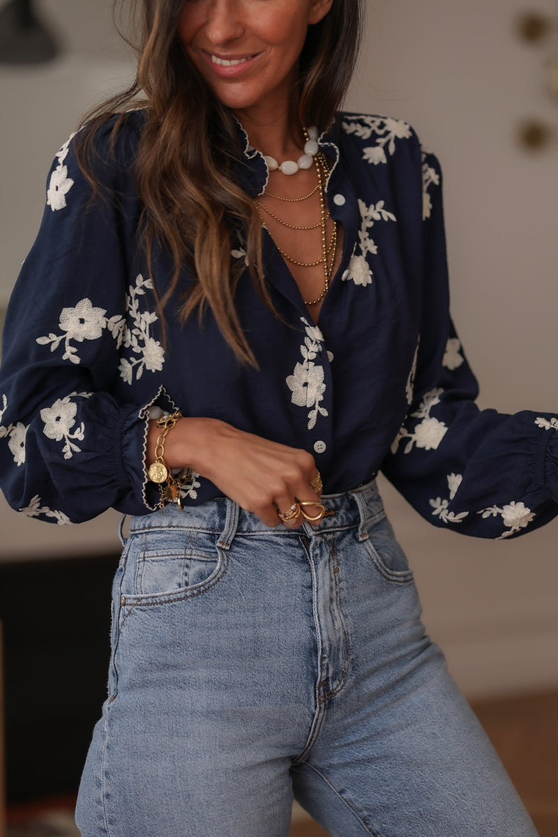 Elira | Blusa Azul Marino De Estilo Casual