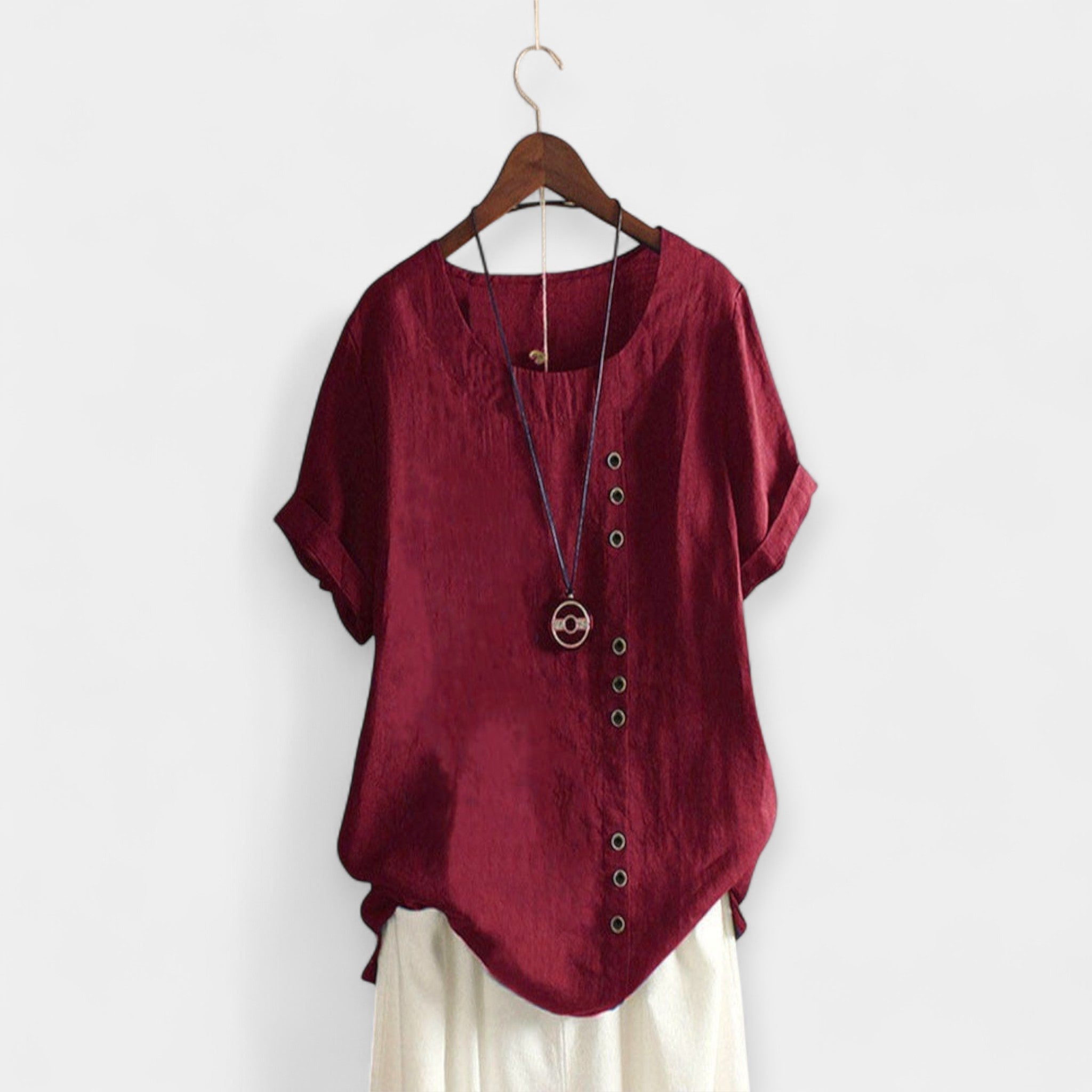 Lucía | Blusa Monocromática Con Cuello Redondo Y Botones
