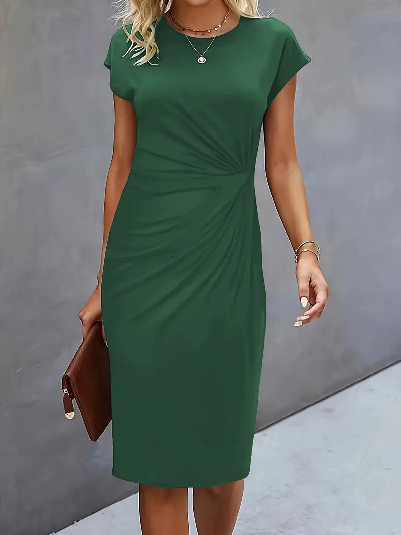 Clara | Vestido Elegante Midi De Mujer Con Cintura Fruncida Y Manga Corta