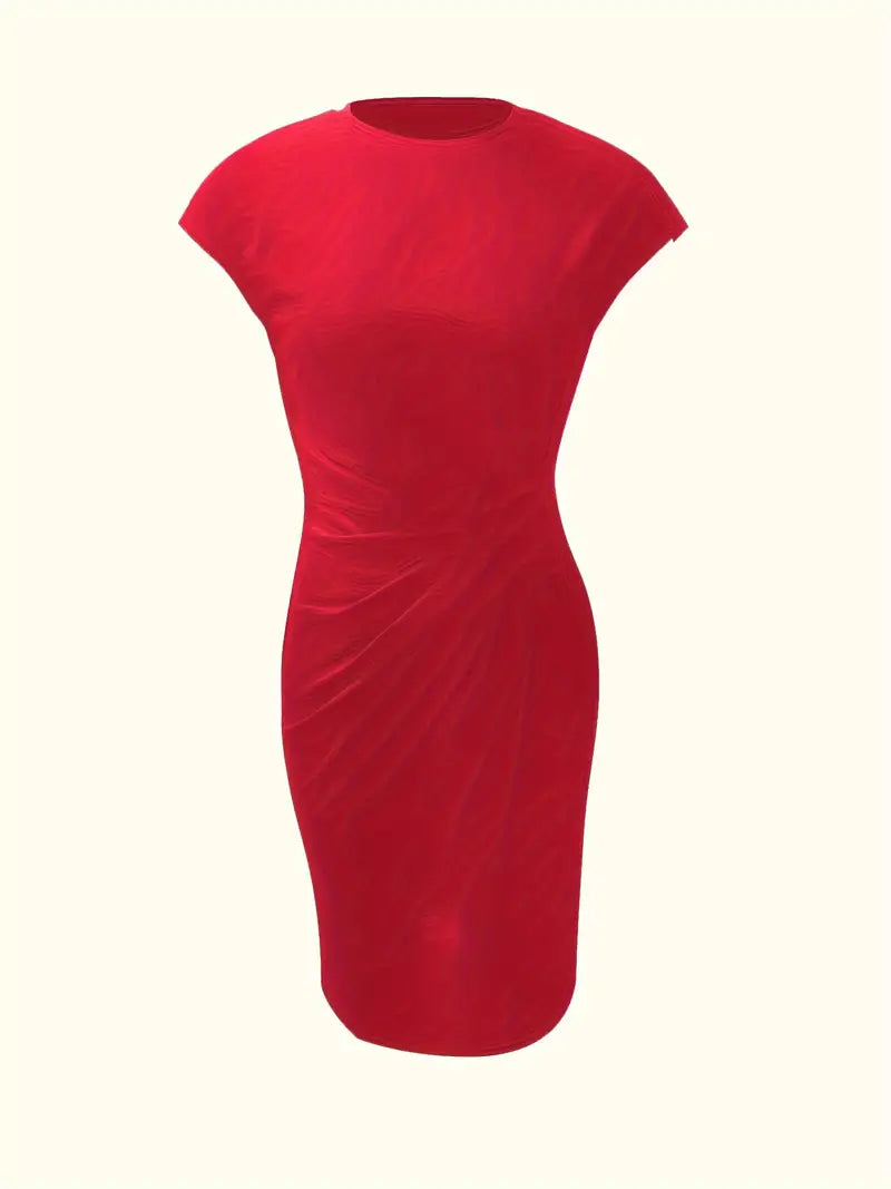 Clara | Vestido Elegante Midi De Mujer Con Cintura Fruncida Y Manga Corta