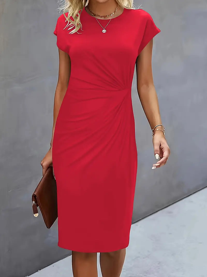 Clara | Vestido Elegante Midi De Mujer Con Cintura Fruncida Y Manga Corta