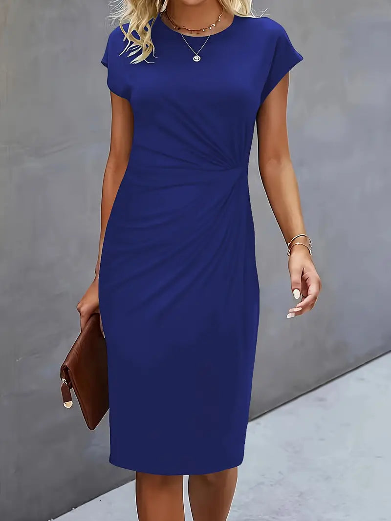 Clara | Vestido Elegante Midi De Mujer Con Cintura Fruncida Y Manga Corta