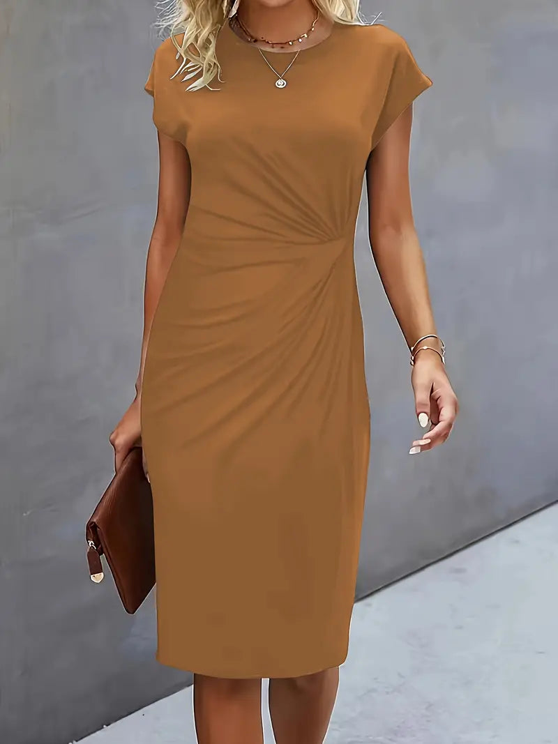 Clara | Vestido Elegante Midi De Mujer Con Cintura Fruncida Y Manga Corta