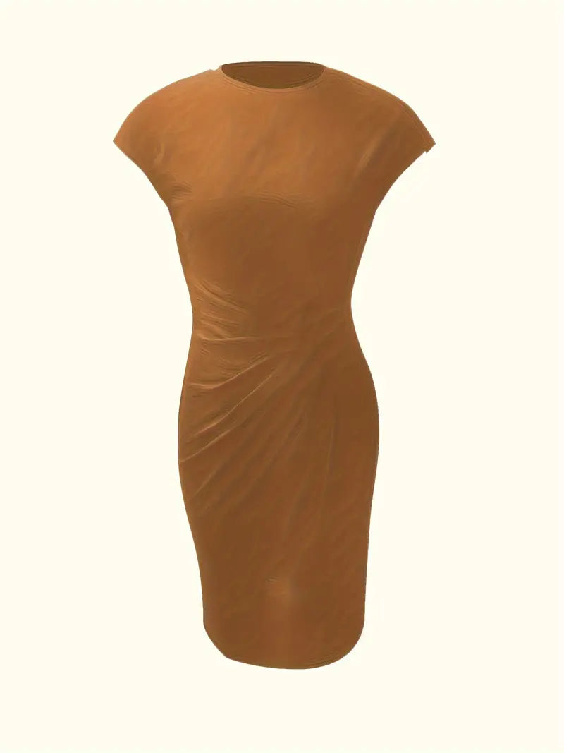 Clara | Vestido Elegante Midi De Mujer Con Cintura Fruncida Y Manga Corta