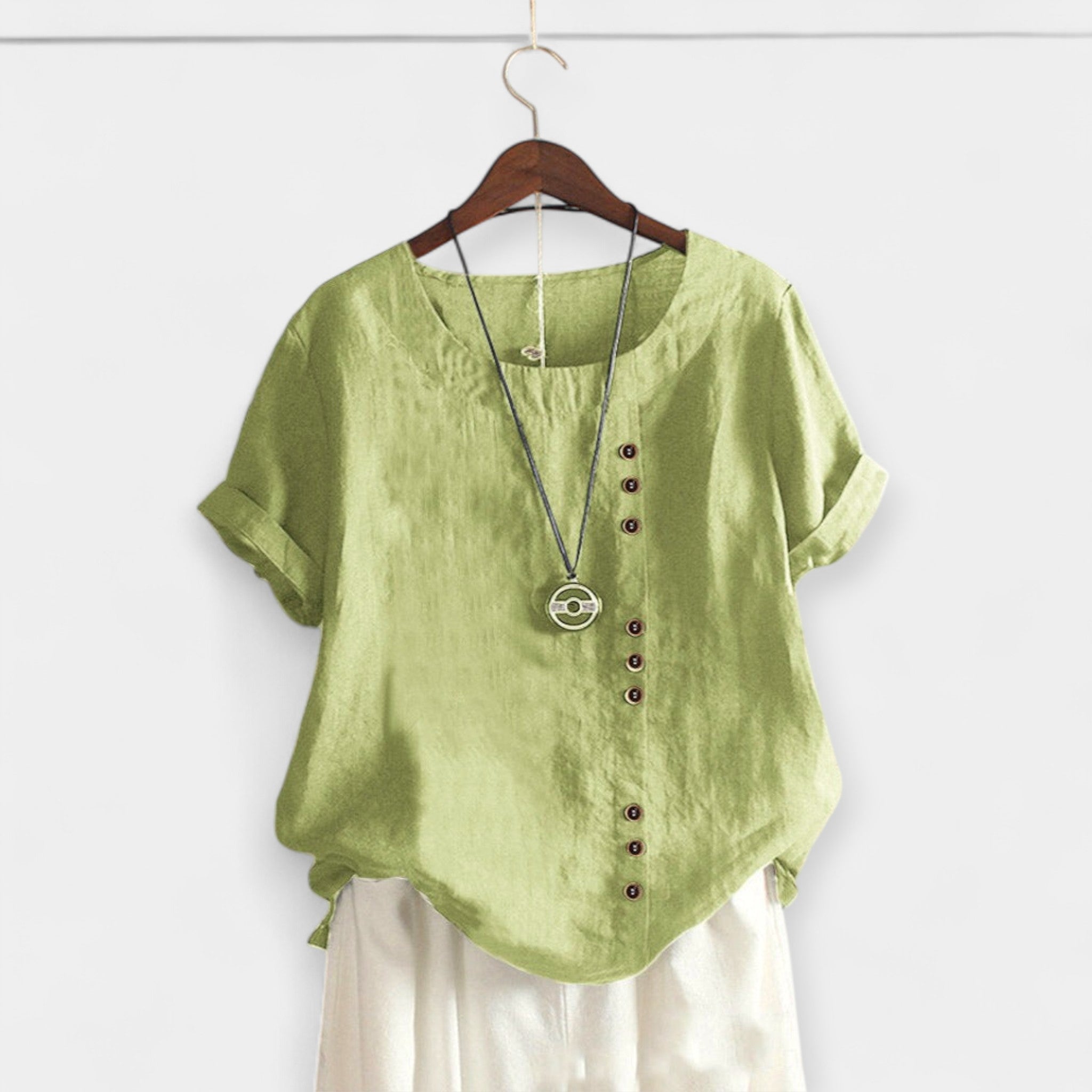 Lucía | Blusa Monocromática Con Cuello Redondo Y Botones