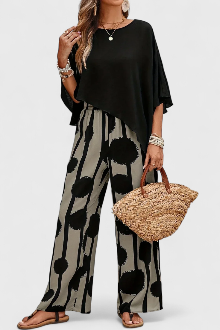 Daniela | Conjunto Asimétrico Con Top Y Pantalón Estampado