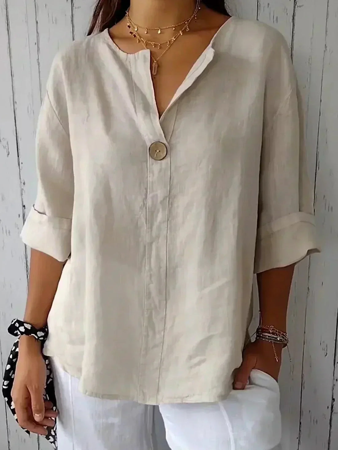 Léonie | Blusa Femenina Moderna Y Cómoda Con Cuello Asimétrico Y Diseño Relajado
