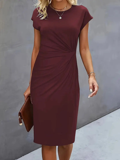 Clara | Vestido Elegante Midi De Mujer Con Cintura Fruncida Y Manga Corta