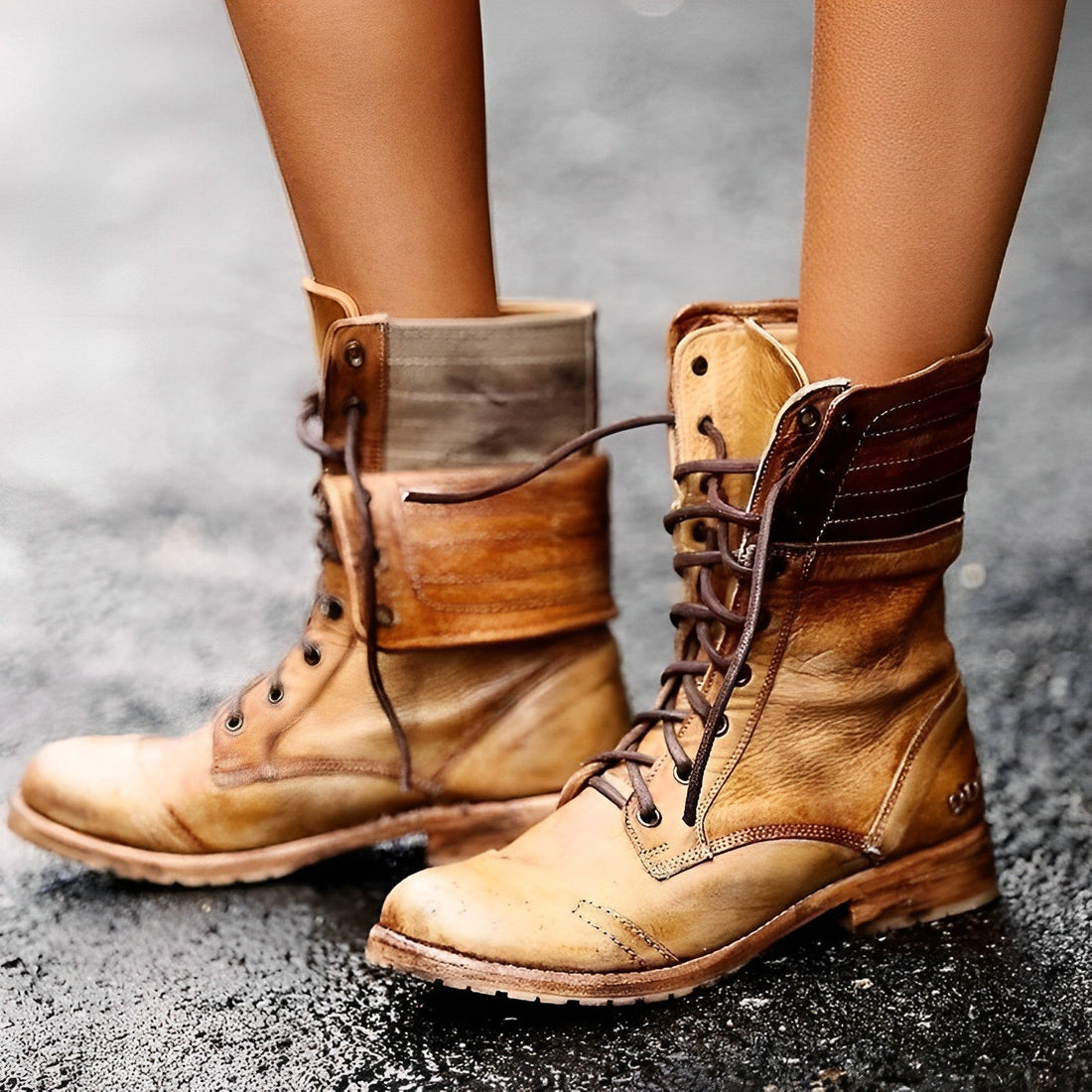 Renata | Botas De Cuero Retro Vintage Con Cordones