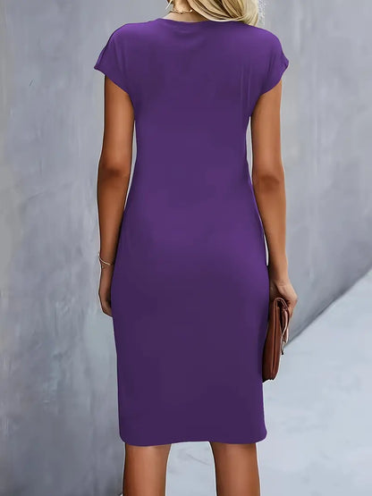 Clara | Vestido Elegante Midi De Mujer Con Cintura Fruncida Y Manga Corta