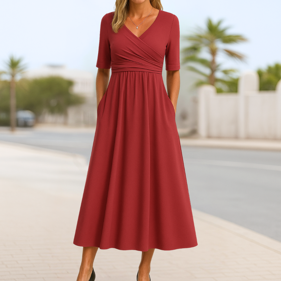 Monique | Vestido Cruzado Con Mangas Cortas