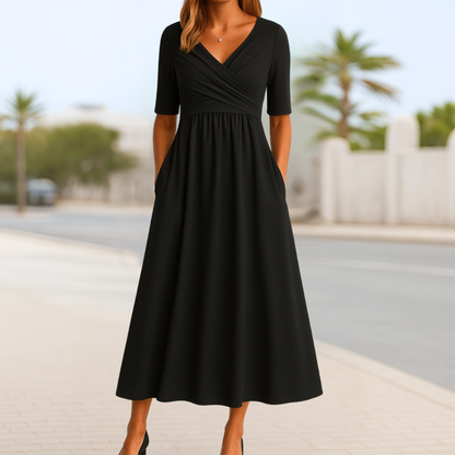Monique | Vestido Cruzado Con Mangas Cortas